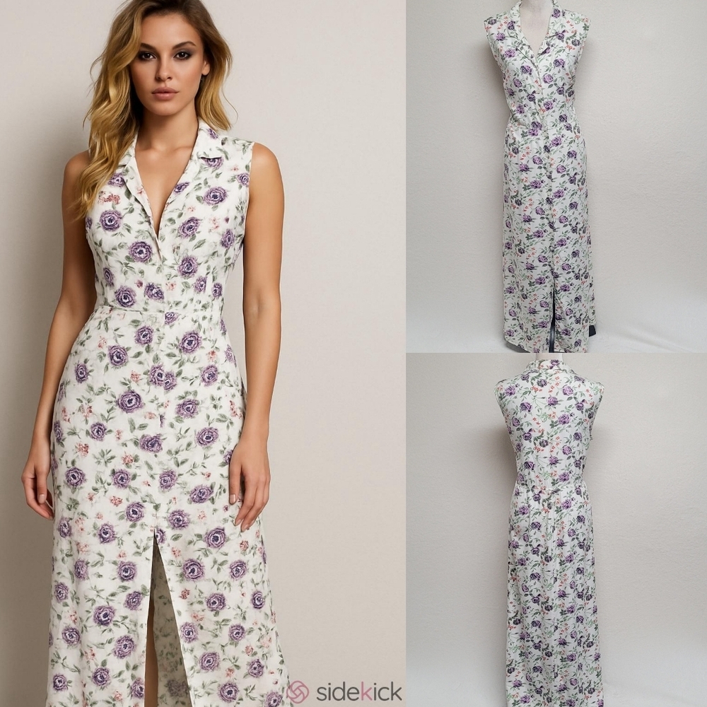 American Eagle Outfitters 80s Vintage White Purple Cabbage Rose Maxi Dress XL - Picture 1 of 12